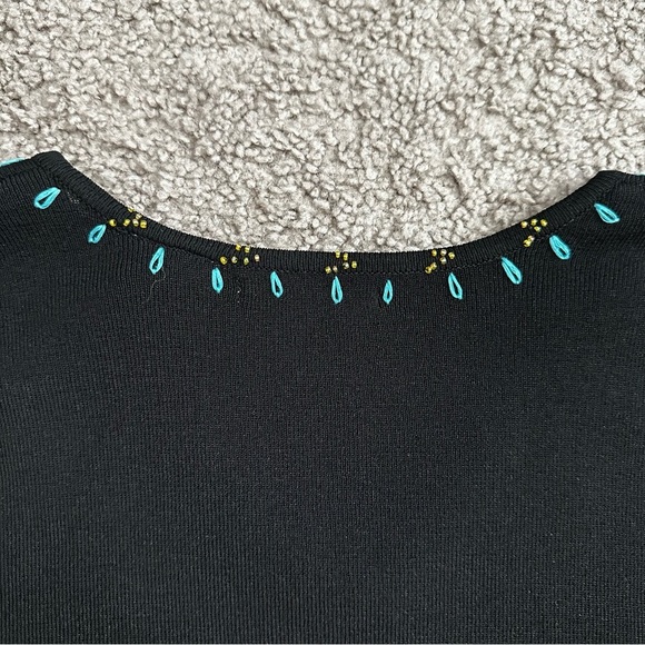Prima Bella Black Knit Embroidered Beaded Shirt Womens L - Picture 16 of 16